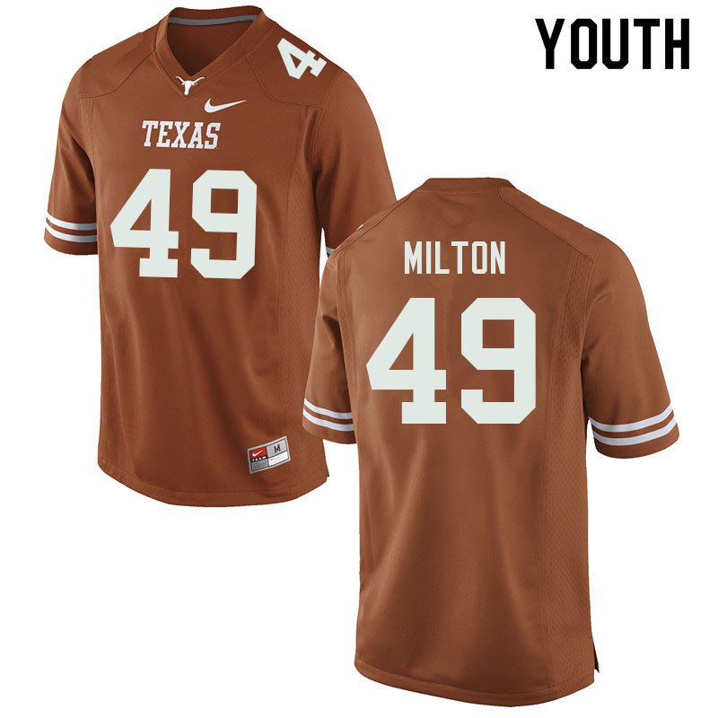 Youth #49 Thatcher Milton Texas Longhorns College Football Jerseys Sale-Orange